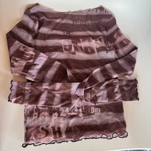 Urban Outfitters Mesh Crop Top Purple Brown Lettuce XS Whimsigoth Fairy Y2K - Picture 6 of 7